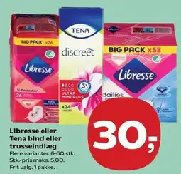 Kvickly Libresse eller Tena bind eller trusseindlæg tilbud