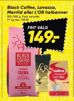 Bilka Black Coffee, Lavazza, Merrild eller L'OR helbønner tilbud