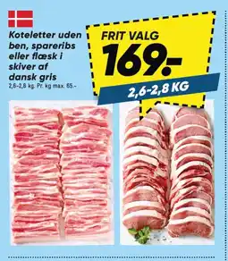 Bilka Koteletter uden ben, spareribs eller flæsk i skiver af dansk gris tilbud