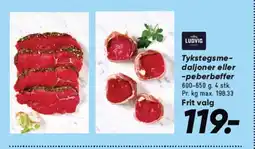 Bilka Tykstegsme- daljoner eller -peberbøffer tilbud