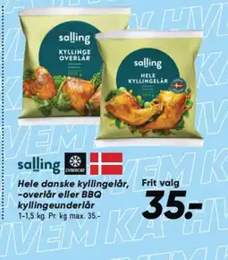 Bilka Hele danske kyllingelår, -overlår eller BBQ kyllingeunderlår tilbud