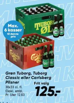 Bilka Grøn Tuborg, Tuborg Classic eller Carlsberg Pilsner tilbud