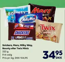 BorderShop Snickers, Mars, Milky Way, Bounty eller Twix Minis tilbud