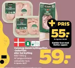 Netto Velsmag dansk kyllingefilet, -inderfilet eller hel kylling tilbud
