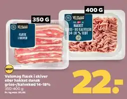 Netto Velsmag flæsk i skiver eller hakket dansk grise-/kalvekød 14-18% tilbud