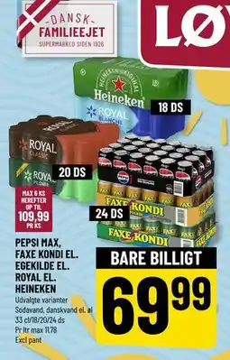 Løvbjerg Pepsi Max, Faxe Kondi el. Egekilde el. Royal el. Heineken tilbud