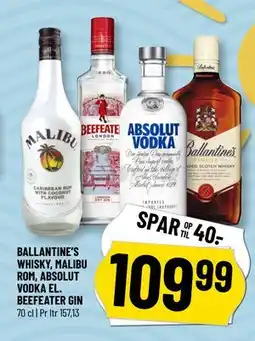 Løvbjerg BALLANTINE’S WHISKY, MALIBU ROM, ABSOLUT VODKA EL. BEEFEATER GIN tilbud