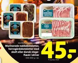 Lidl Marinerede nakkekoteletter, herregårdskoteletter med skaft eller dansk stegeflæsk i skiver tilbud