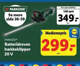 Lidl PARKSIDE® Batteridreven hækkeklipper 20 V tilbud