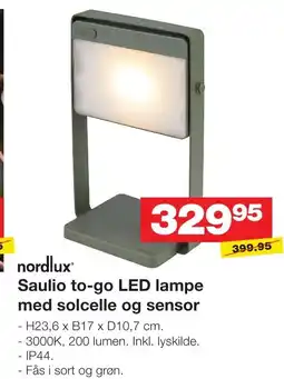 Nordlux® saulio to-go led lampe med solcelle og sensor
