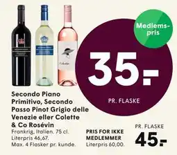 SPAR Secondo Piano Primitivo, Secondo Passo Pinot Grigio delle Venezie eller Colette & Co Rosévin tilbud