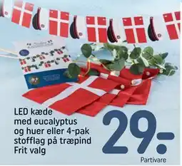 LED kæde med eucalyptus og huer eller 4-pak stofflag på træpind Frit valg