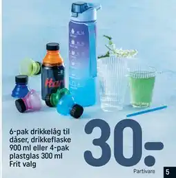 6-pak drikkelåg til dåser, drikkeflaske 900 ml eller 4-pak plastglas 300 ml Frit valg