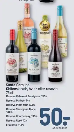 REMA 1000 Santa Carolina Chilensk rød-, hvid- eller rosévin 75 cl tilbud