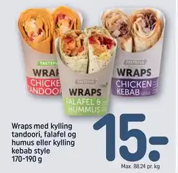 REMA 1000 Wraps med kylling tandoori, falafel og humus eller kylling kebab style 170-190 g tilbud