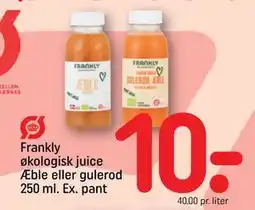 REMA 1000 Frankly økologisk juice Æble eller gulerod 250 ml. Ex. pant tilbud