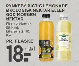 MENY RYNKEBY RIGTIG LEMONADE, ØKOLOGISK NEKTAR ELLER GOD MORGEN NEKTAR tilbud