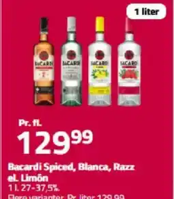 Fleggaard Bacardi Spiced, Blanca, Razz el. Limón tilbud