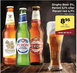 Dagrofa Food Service Singha Beer 5%, Peroni 5,1% eller Peroni red 4,7% tilbud