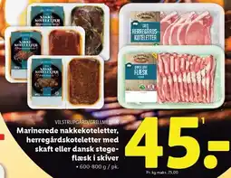 Lidl Marinerede nakkekoteletter, herregårdkoteletter med skaft eller dansk stegeflæsk i skiver tilbud