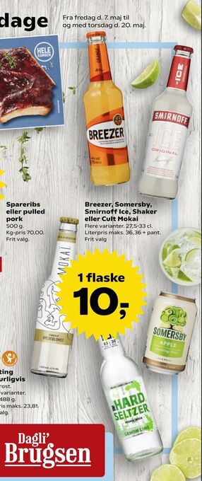 Dagli'Brugsen Breezer, Somersby, Smirnoff Ice, Shaker eller Cult Mokai tilbud