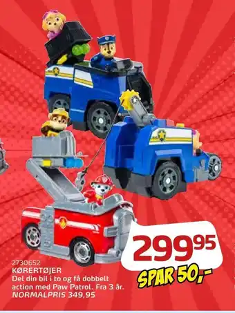 Legekæden KØRERTØJER Del din bil i to og få dobbelt action med Paw Patrol tilbud