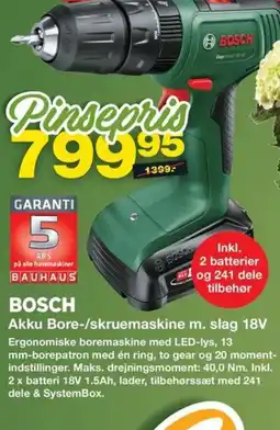 Bauhaus BOSCH Akku Bore-/skruemaskine m. slag 18V tilbud