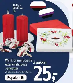 Føtex Bloklys eller Windsor mønstrede eller ensfarvede servietter tilbud