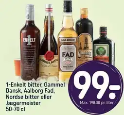 REMA 1000 1-Enkelt bitter, Gammel Dansk, Aalborg Fad, Nordsø bitter eller Jøgermeister tilbud