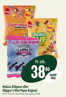 Min Købmand Malaco Slikpose eller Skipper’s Mini Pipes Original tilbud