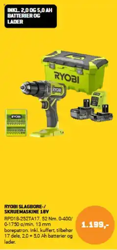 XL-BYG RYOBI Slagbore-/ skruemaskine 18V tilbud