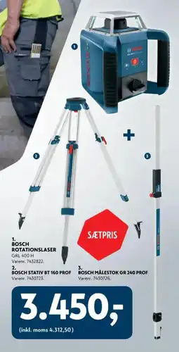 Davidsen BOSCH ROTATIONSLASER / Bosch Staiv Bt 160 Prof / Bosch Malestok GR 240 Prof tilbud