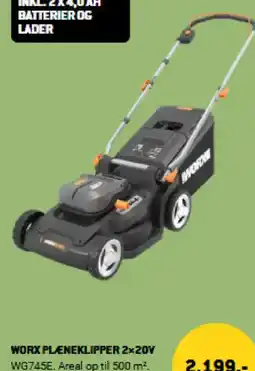 XL-BYG WORX PLENEKLIPPER 2x20V WG745E. Areal op til 500 m². tilbud