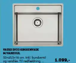 XL-BYG VASSO SV33 KØKKENVASK M/HANEHUL tilbud