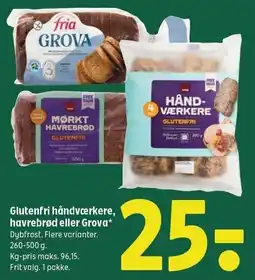 Coop 365 Glutenfri håndværkere, havrebrød eller Grova tilbud