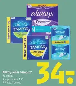 Coop 365 Always eller Tampax tilbud