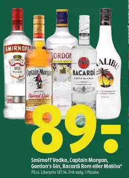 Coop 365 Smirnoff Vodka, Captain Morgan, Gordon's Gin, Bacardi Rom eller Malibu tilbud