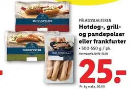 Lidl PÅLÆGSSLAGTEREN Hotdog., grill og pandepølser eller frankfurter tilbud