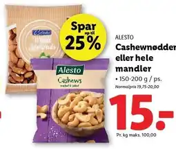 Lidl ALESTO Cashewnødder eller hele mandler tilbud