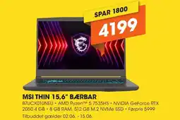 Expert MSI THIN 15,6" BÆRBAR tilbud