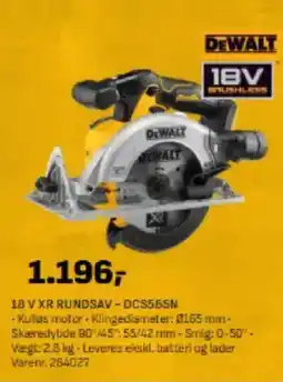 Bygma DEWALT 1BV 18 V XR RUNDSAV-DCS565N tilbud