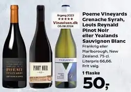 SuperBrugsen Poeme Vineyards Grenache Syrah, Louis Reynald Pinot Noir eller Yealands Sauvignon Blanc tilbud
