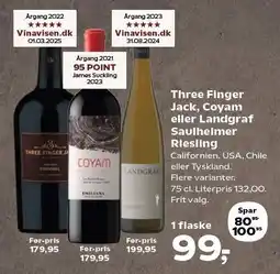 SuperBrugsen Three Finger Jack, Coyam eller Landgraf Saulhelmer Riesling tilbud