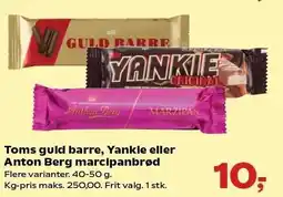 SuperBrugsen Toms guld barre, Yankie eller Anthon Berg marcipanbrød tilbud
