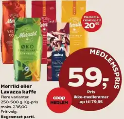 SuperBrugsen Merrild eller Lavazza kaffe tilbud