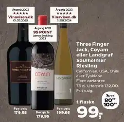 Kvickly Three Finger Jack, Coyam eller Landgraf Saulheimer Riesling tilbud