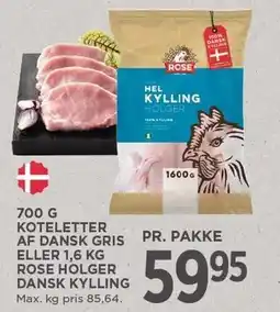 MENY 700 G KOTELETTER AF DANSK GRIS ELLER 1,6 KG ROSE HOLGER DANSK KYLLING tilbud