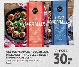 MENY GESTUS MIDDAGSKØDBOLLER, MIDDAGSFRIKADELLER ELLER MINIFRIKADELLER tilbud