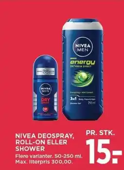 MENY NIVEA DEOSPRAY ROLL-ON ELLER SHOWER 50-250 ML tilbud