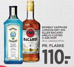 MENY BOMBAY SAPPHIRE LONDON DRY GIN ELLER BACARDI ROM tilbud